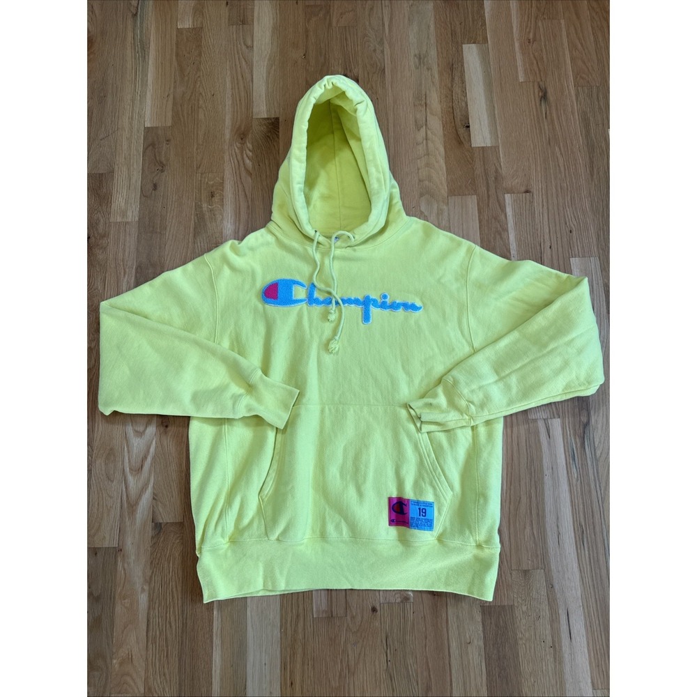Champion Reverse Weave Hoodie Heavy Sweatshirt Mens Large Yellow (Rare‎ Colors)